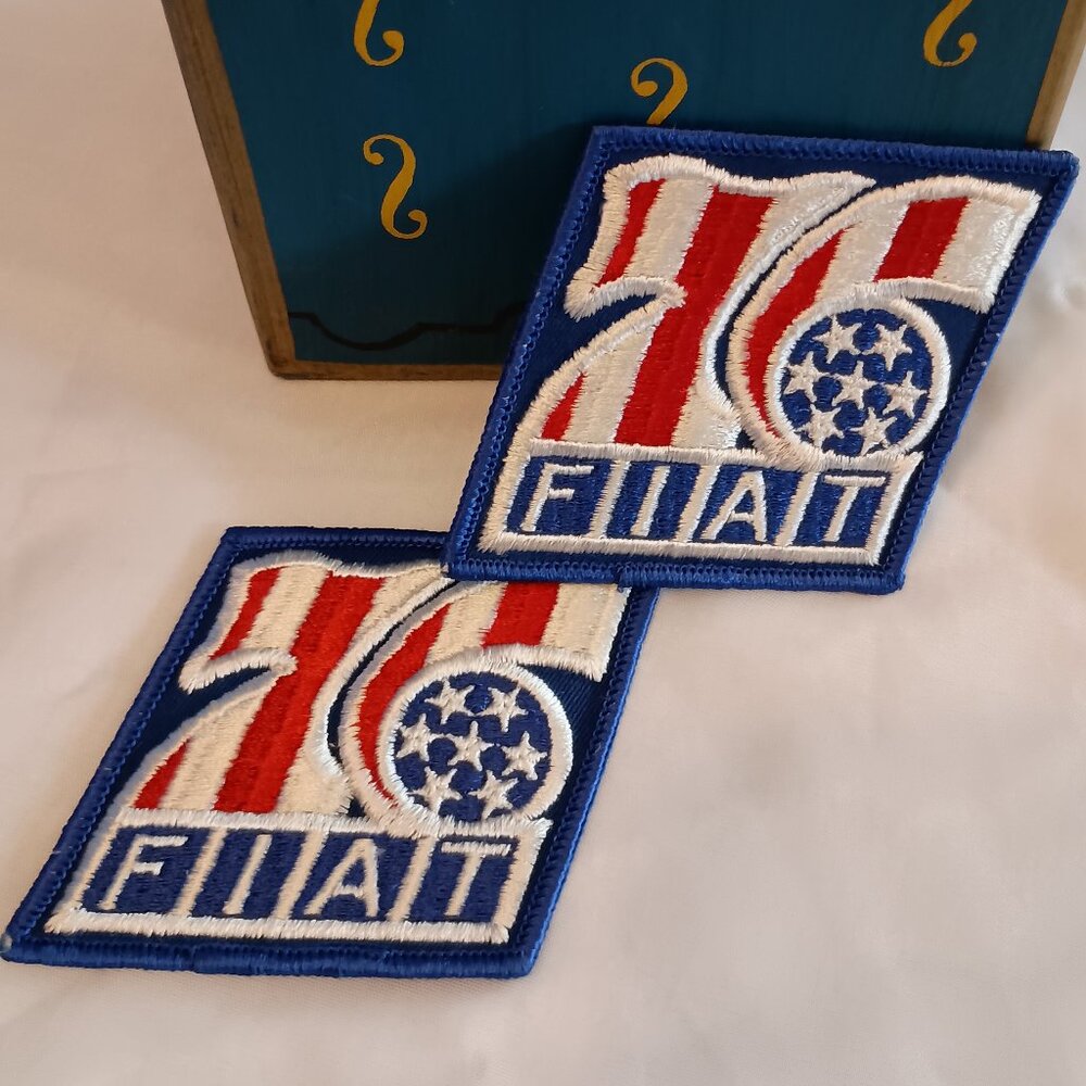 2 Original 1976 Sew On Embroidered Patches for FIAT Unused
